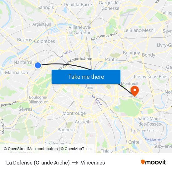 La Défense (Grande Arche) to Vincennes map