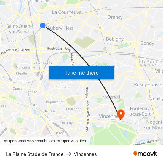 La Plaine Stade de France to Vincennes map