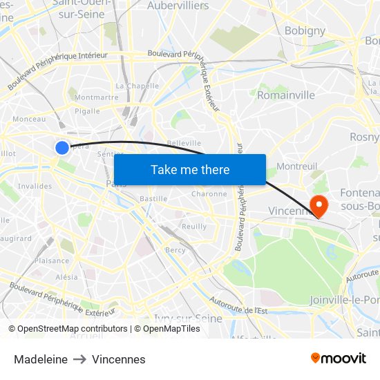 Madeleine to Vincennes map