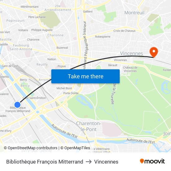 Bibliothèque François Mitterrand to Vincennes map
