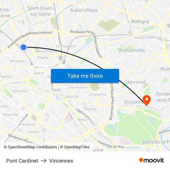 Pont Cardinet to Vincennes map