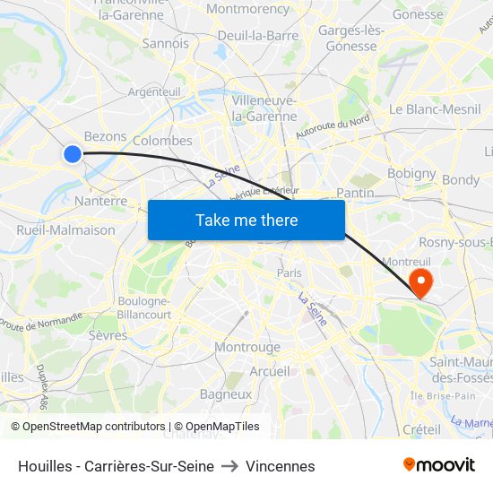 Houilles - Carrières-Sur-Seine to Vincennes map