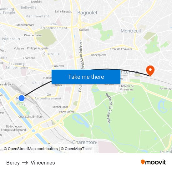 Bercy to Vincennes map