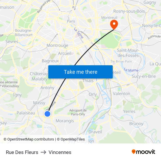 Rue Des Fleurs to Vincennes map