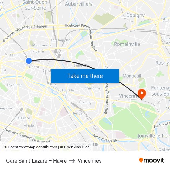 Gare Saint-Lazare – Havre to Vincennes map