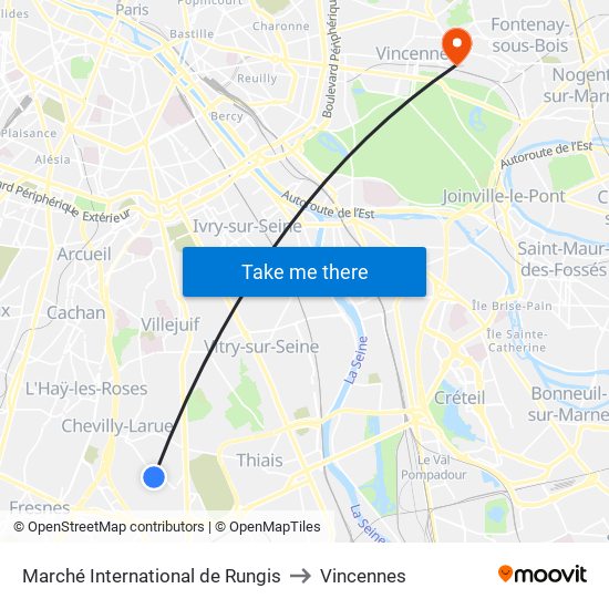 Marché International de Rungis to Vincennes map