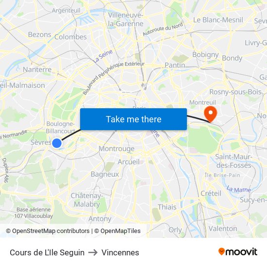 Cours de L'Ile Seguin to Vincennes map