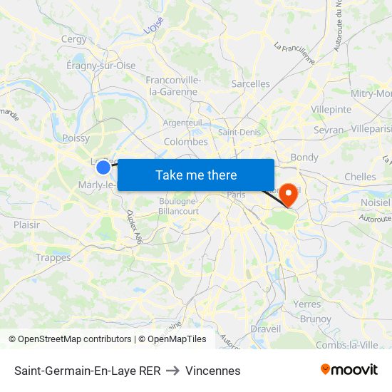 Saint-Germain-En-Laye RER to Vincennes map