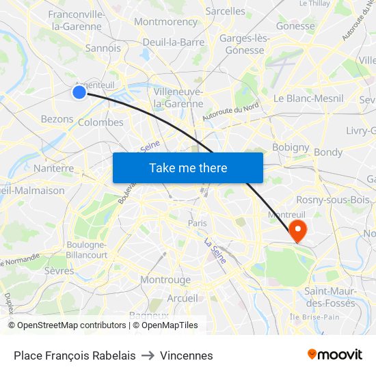 Place François Rabelais to Vincennes map