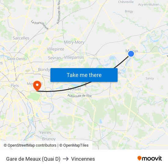 Gare de Meaux (Quai D) to Vincennes map