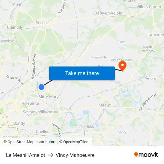 Le Mesnil-Amelot to Vincy-Manoeuvre map