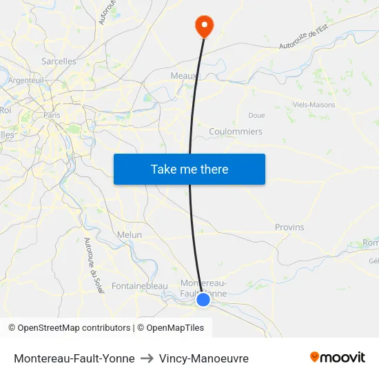 Montereau-Fault-Yonne to Vincy-Manoeuvre map