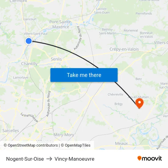 Nogent-Sur-Oise to Vincy-Manoeuvre map
