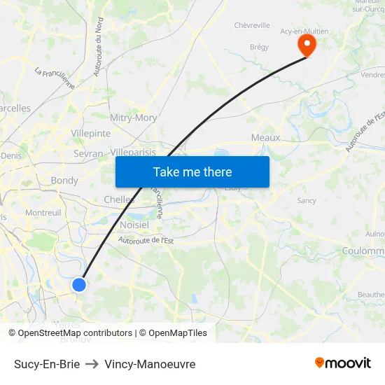 Sucy-En-Brie to Vincy-Manoeuvre map