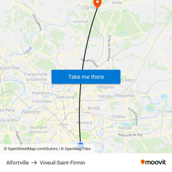Alfortville to Vineuil-Saint-Firmin map