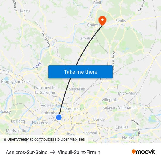 Asnieres-Sur-Seine to Vineuil-Saint-Firmin map