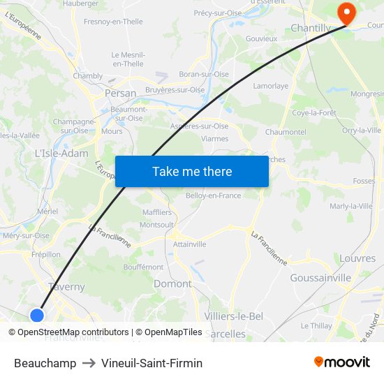 Beauchamp to Vineuil-Saint-Firmin map