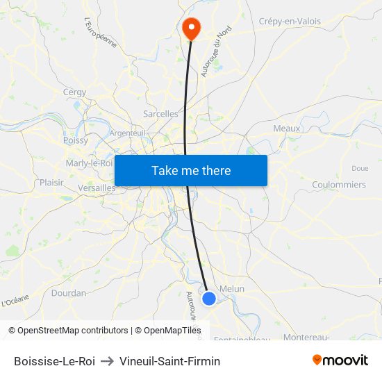 Boissise-Le-Roi to Vineuil-Saint-Firmin map