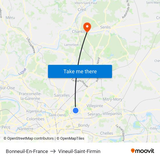 Bonneuil-En-France to Vineuil-Saint-Firmin map