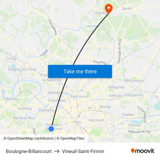 Boulogne-Billancourt to Vineuil-Saint-Firmin map