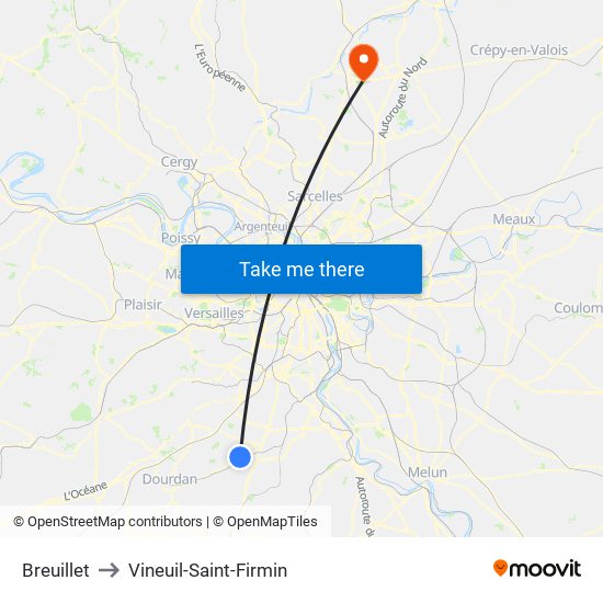 Breuillet to Vineuil-Saint-Firmin map