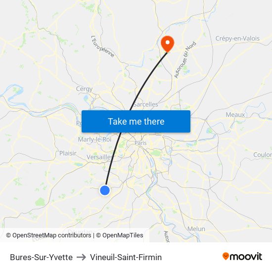 Bures-Sur-Yvette to Vineuil-Saint-Firmin map