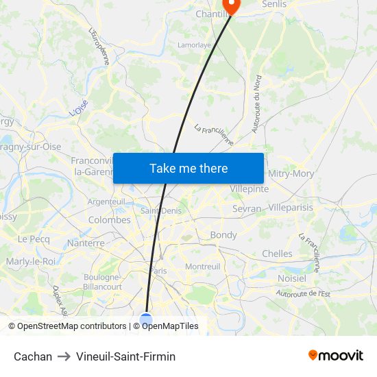 Cachan to Vineuil-Saint-Firmin map