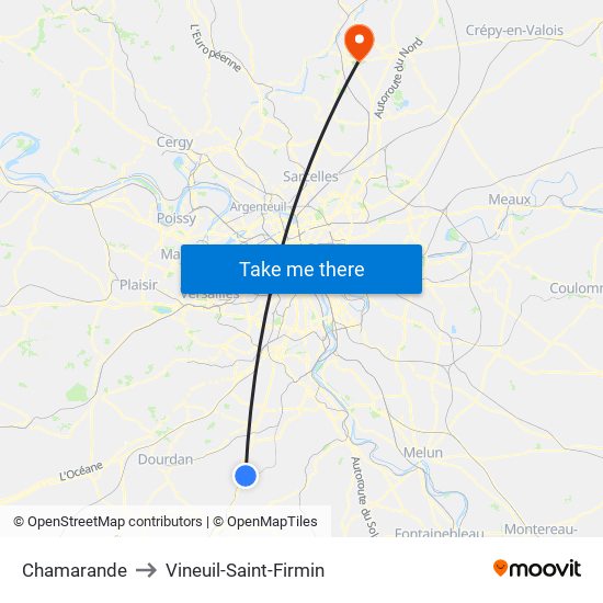 Chamarande to Vineuil-Saint-Firmin map