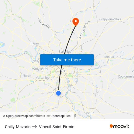 Chilly-Mazarin to Vineuil-Saint-Firmin map