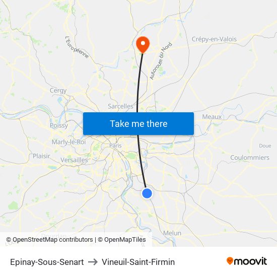 Epinay-Sous-Senart to Vineuil-Saint-Firmin map