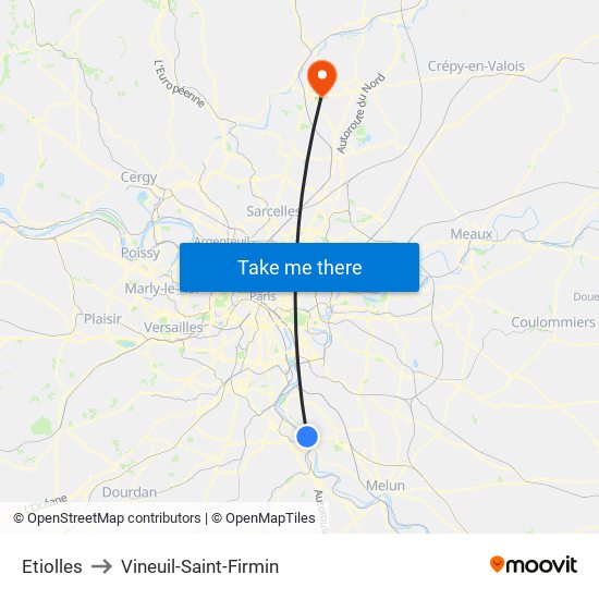 Etiolles to Vineuil-Saint-Firmin map