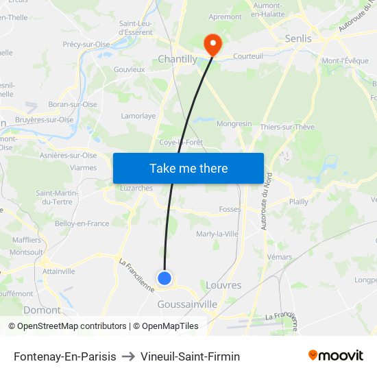 Fontenay-En-Parisis to Vineuil-Saint-Firmin map