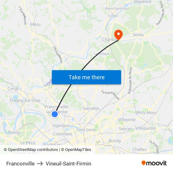 Franconville to Vineuil-Saint-Firmin map