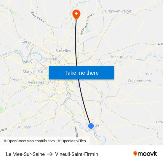 Le Mee-Sur-Seine to Vineuil-Saint-Firmin map