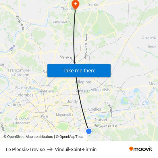 Le Plessis-Trevise to Vineuil-Saint-Firmin map
