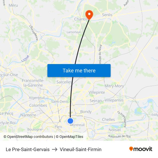 Le Pre-Saint-Gervais to Vineuil-Saint-Firmin map