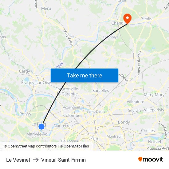 Le Vesinet to Vineuil-Saint-Firmin map