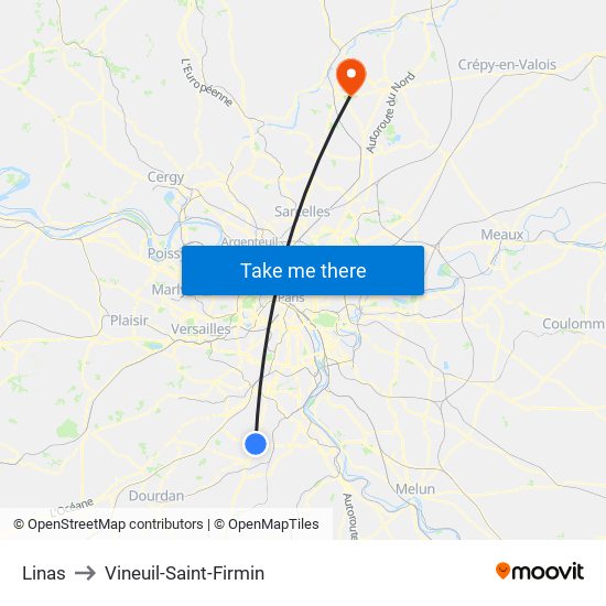 Linas to Vineuil-Saint-Firmin map