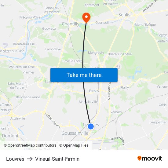 Louvres to Vineuil-Saint-Firmin map