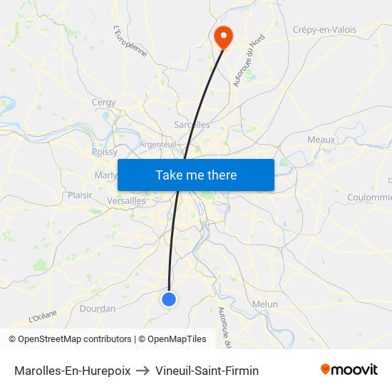 Marolles-En-Hurepoix to Vineuil-Saint-Firmin map