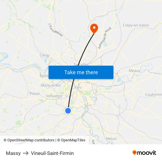 Massy to Vineuil-Saint-Firmin map