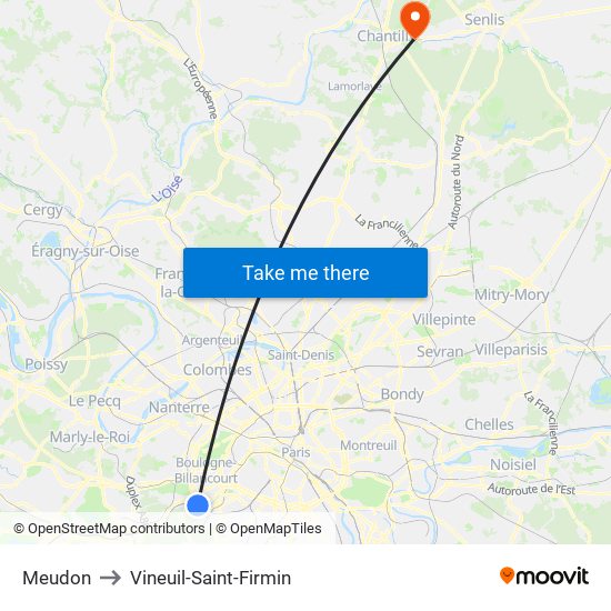 Meudon to Vineuil-Saint-Firmin map