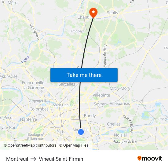 Montreuil to Vineuil-Saint-Firmin map
