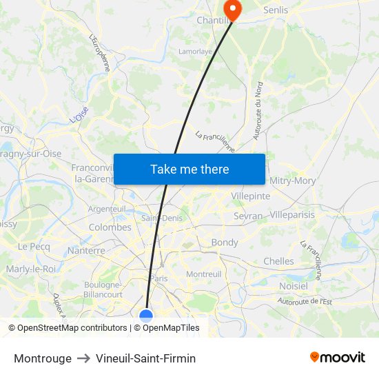 Montrouge to Vineuil-Saint-Firmin map