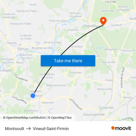 Montsoult to Vineuil-Saint-Firmin map