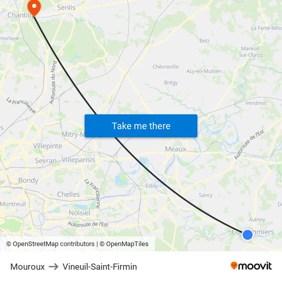 Mouroux to Vineuil-Saint-Firmin map