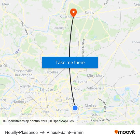 Neuilly-Plaisance to Vineuil-Saint-Firmin map