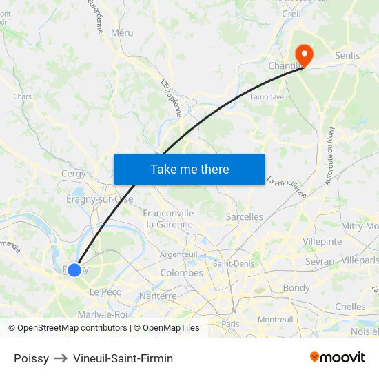 Poissy to Vineuil-Saint-Firmin map