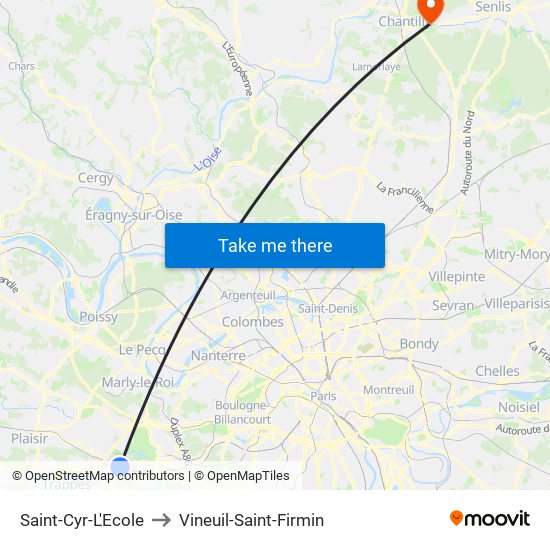 Saint-Cyr-L'Ecole to Vineuil-Saint-Firmin map