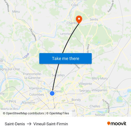 Saint-Denis to Vineuil-Saint-Firmin map